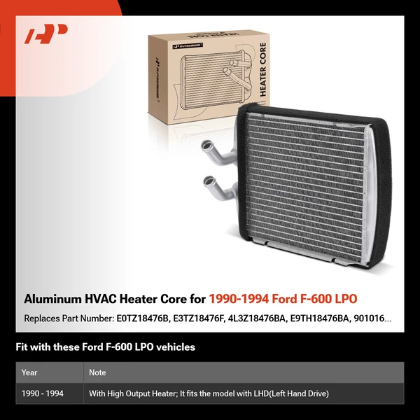 Aluminum HVAC Heater Core for 1990-1994 Ford F-600 LPO