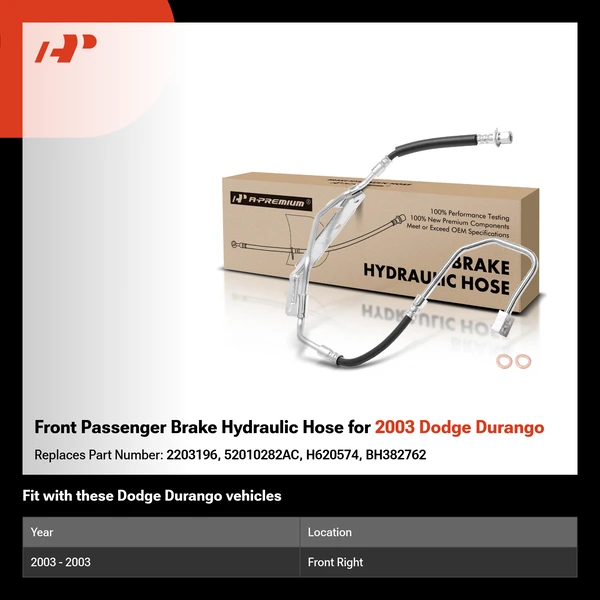 Front Passenger Brake Hydraulic Hose for 2003 Dodge Durango