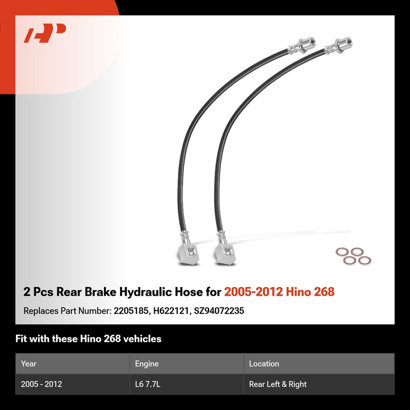 2 Pcs Rear Brake Hydraulic Hose for 2005-2012 Hino 268