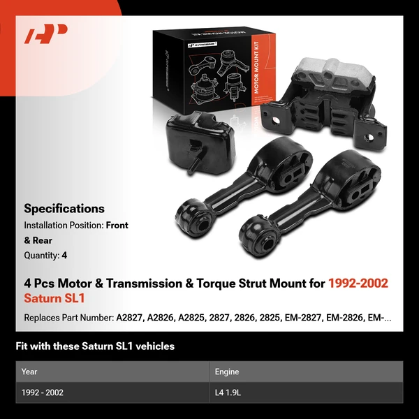 4 Pcs Motor & Transmission & Torque Strut Mount for 1992-2002 Saturn SL1