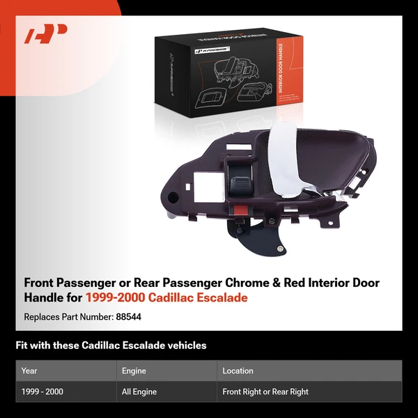 Front Passenger or Rear Passenger Chrome & Red Interior Door Handle for 1999-2000 Cadillac Escalade