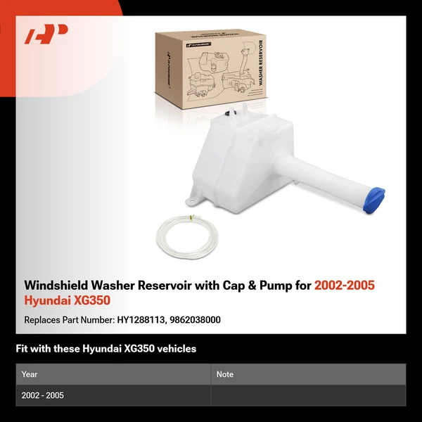 Windshield Washer Reservoir with Cap & Pump for 2002-2005 Hyundai XG350