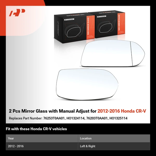 2 Pcs Mirror Glass with Manual Adjust for 2012-2016 Honda CR-V