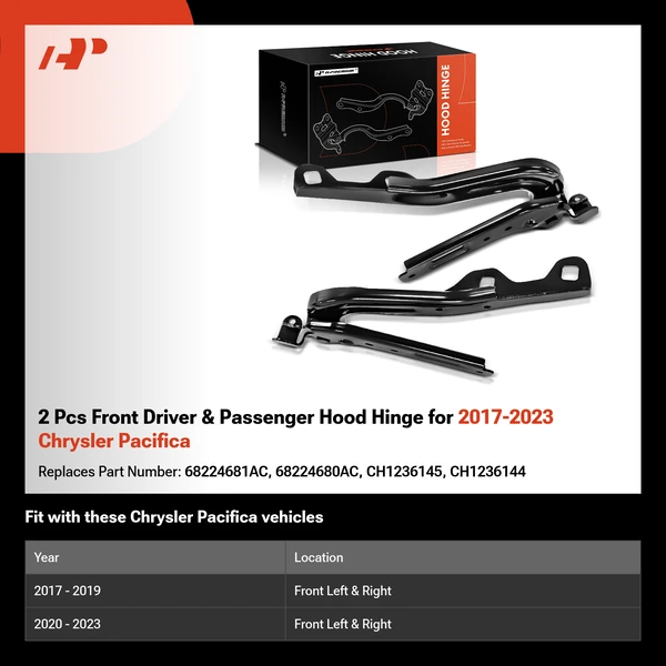 2 Pcs Front Driver & Passenger Hood Hinge for 2017-2023 Chrysler Pacifica