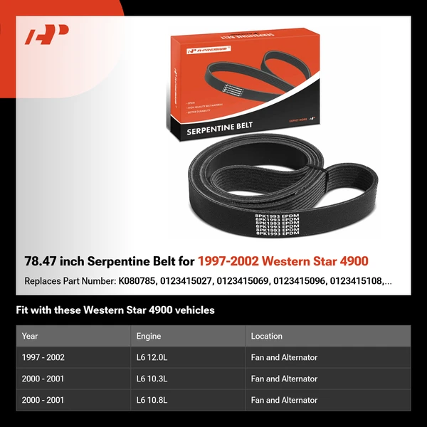 78.47 inch Serpentine Belt for 1997-2002 Western Star 4900