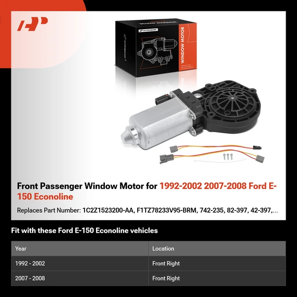 Front Passenger Window Motor for 1992-2002 2007-2008 Ford E-150 Econoline