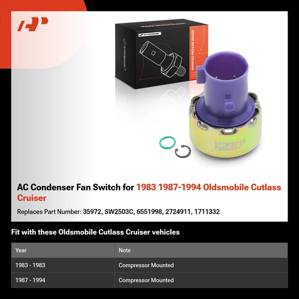 AC Condenser Fan Switch for 1983 1987-1994 Oldsmobile Cutlass Cruiser