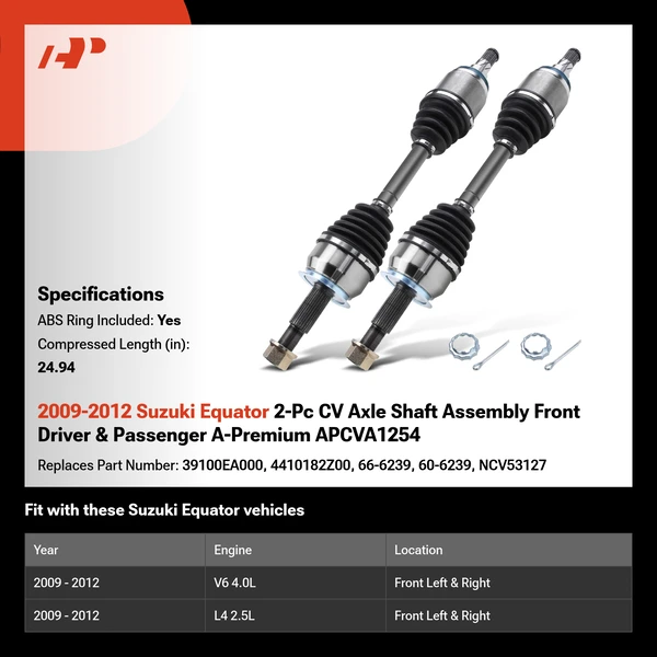 2009-2012 Suzuki Equator 2-Pc CV Axle Shaft Assembly Front Driver & Passenger A-Premium APCVA1254