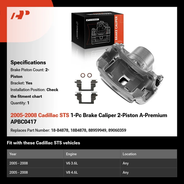 2005-2008 Cadillac STS 1-Pc Brake Caliper 2-Piston A-Premium APBC0417