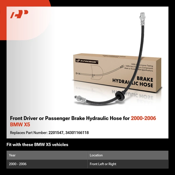 Front Driver or Passenger Brake Hydraulic Hose for 2000-2006 BMW X5