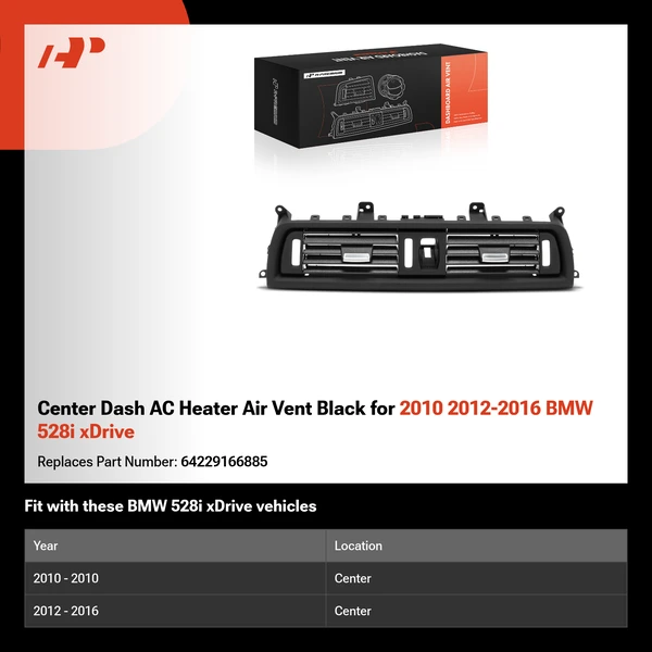 Center Dash AC Heater Air Vent Black for 2010 2012-2016 BMW 528i xDrive