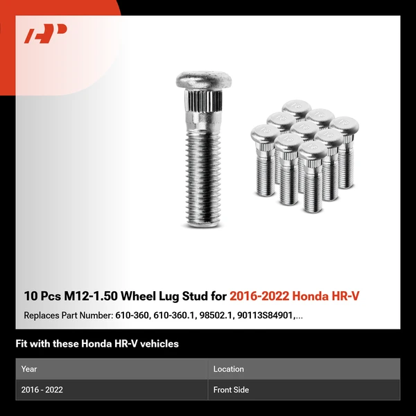 10 Pcs M12-1.50 Wheel Lug Stud for 2016-2022 Honda HR-V