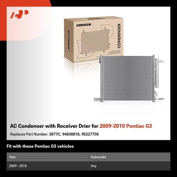 AC Condenser with Receiver Drier for 2009-2010 Pontiac G3