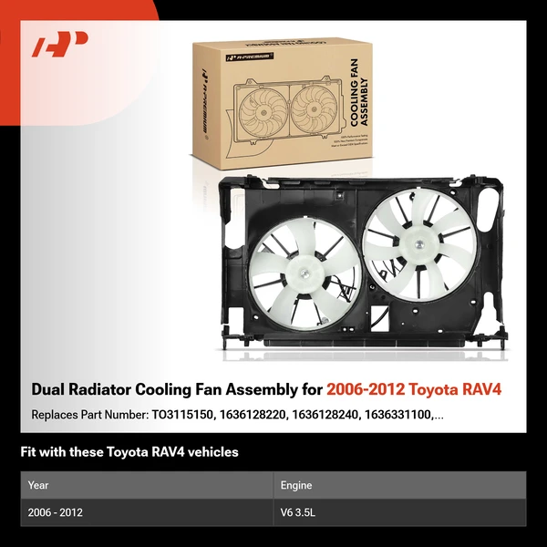 Dual Radiator Cooling Fan Assembly for 2006-2012 Toyota RAV4