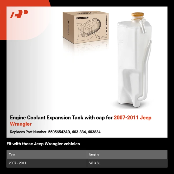 Engine Coolant Expansion Tank with cap for 2007-2011 Jeep Wrangler