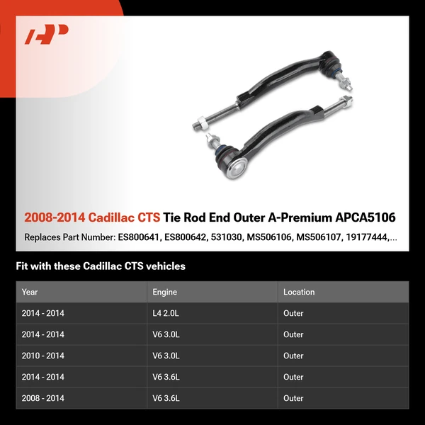 2008-2014 Cadillac CTS Tie Rod End Outer A-Premium APCA5106
