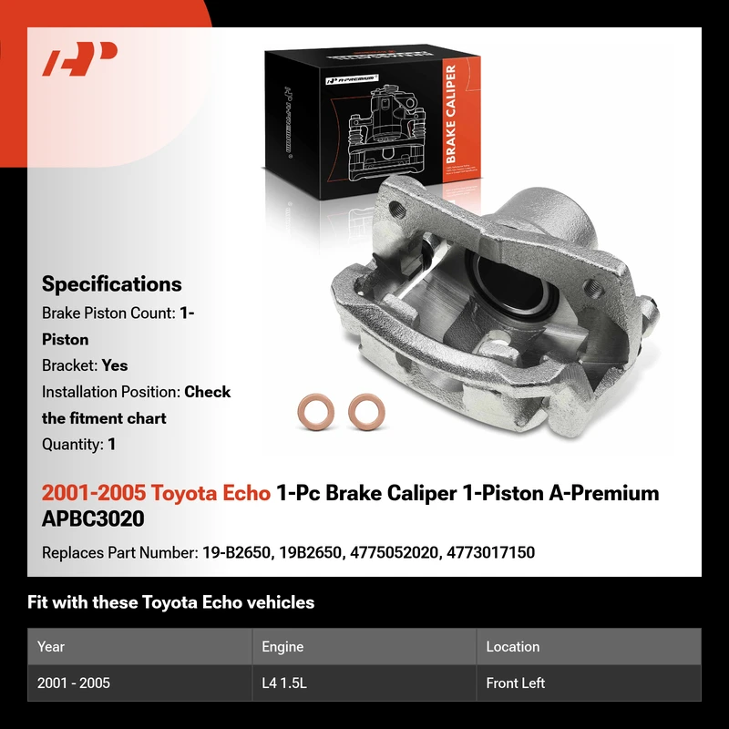 2001-2005 Toyota Echo 1-Pc Brake Caliper 1-Piston A-Premium APBC3020