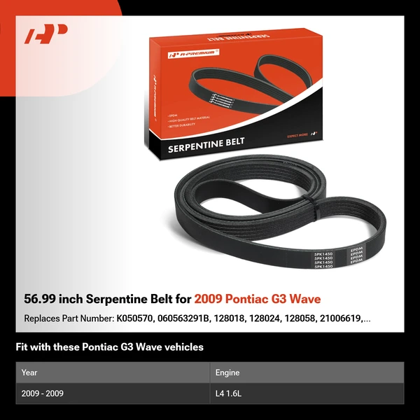 56.99 inch Serpentine Belt for 2009 Pontiac G3 Wave