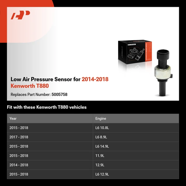 Low Air Pressure Sensor for 2014-2018 Kenworth T880