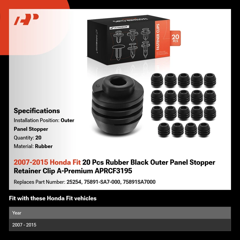 2007-2015 Honda Fit 20 Pcs Rubber Black Outer Panel Stopper Retainer Clip A-Premium APRCF3195