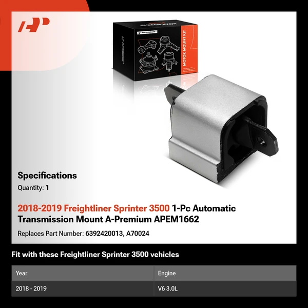 2018-2019 Freightliner Sprinter 3500 1-Pc Automatic Transmission Mount A-Premium APEM1662