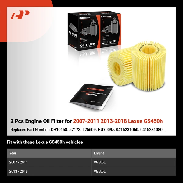 2 Pcs Engine Oil Filter for 2007-2011 2013-2018 Lexus GS450h
