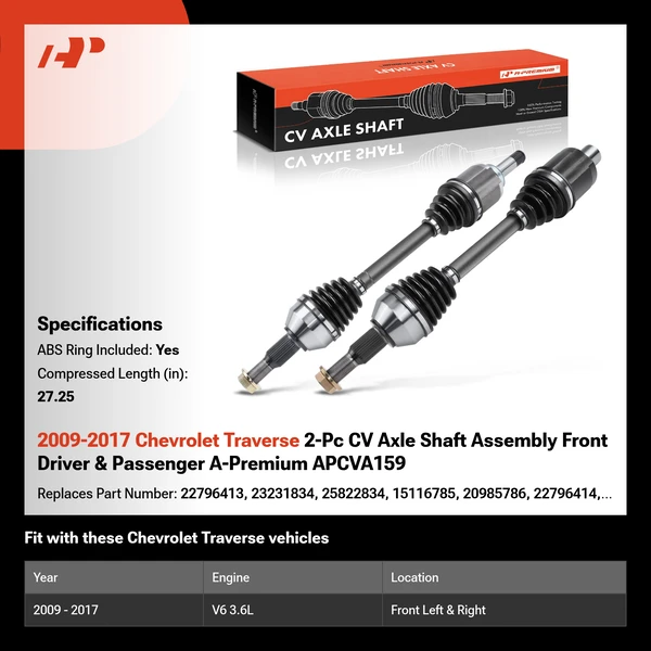 2009-2017 Chevrolet Traverse 2-Pc CV Axle Shaft Assembly Front Driver & Passenger A-Premium APCVA159