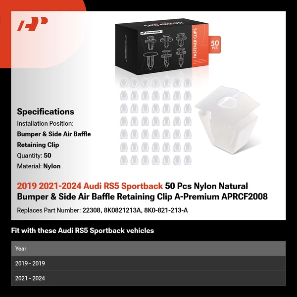 2019 2021-2024 Audi RS5 Sportback 50 Pcs Nylon Natural Bumper & Side Air Baffle Retaining Clip A-Premium APRCF2008