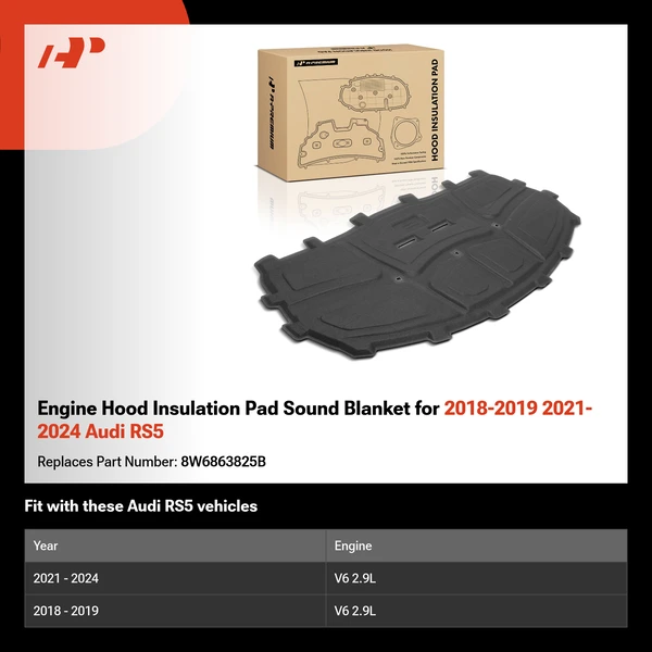 Engine Hood Insulation Pad Sound Blanket for 2018-2019 2021-2024 Audi RS5
