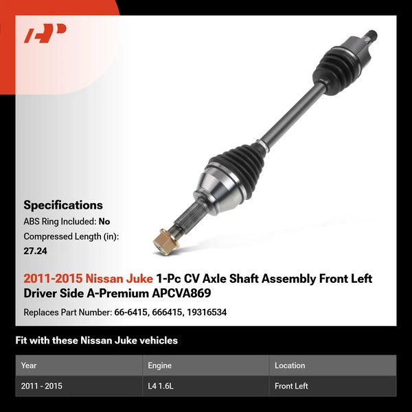 2011-2015 Nissan Juke 1-Pc CV Axle Shaft Assembly Front Left Driver Side A-Premium APCVA869