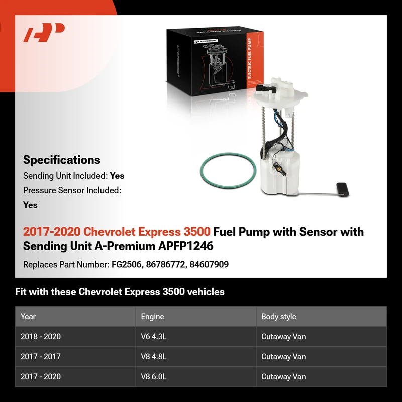 2017-2020 Chevrolet Express 3500 Fuel Pump with Sensor with Sending Unit A-Premium APFP1246