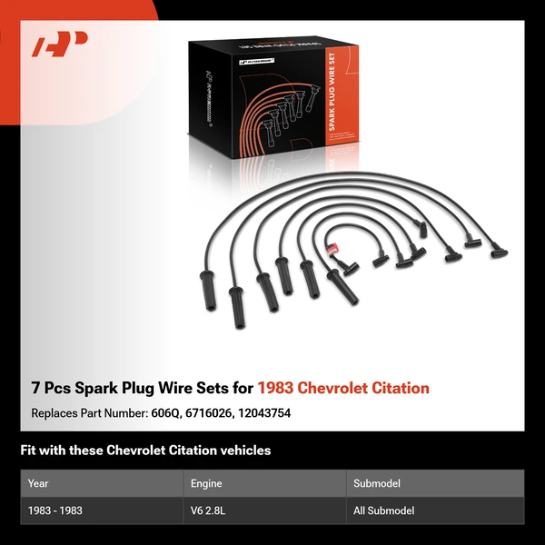 7 Pcs Spark Plug Wire Sets for 1983 Chevrolet Citation