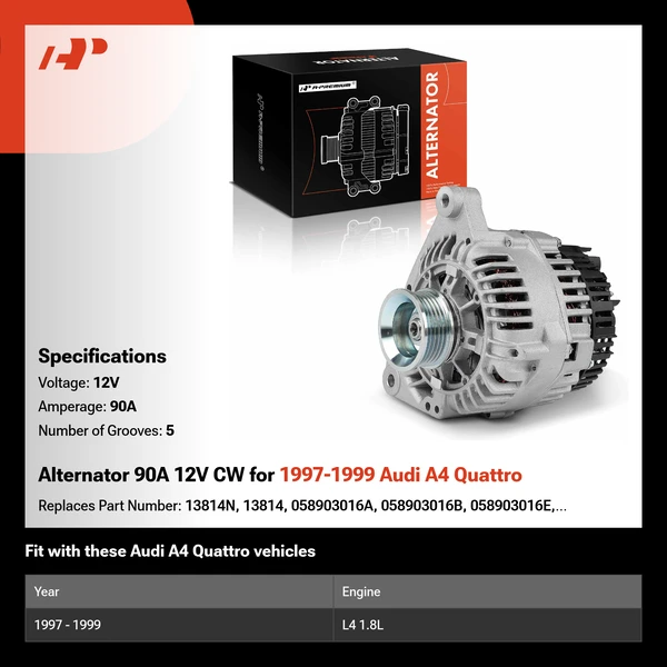 Alternator 90A 12V CW for 1997-1999 Audi A4 Quattro