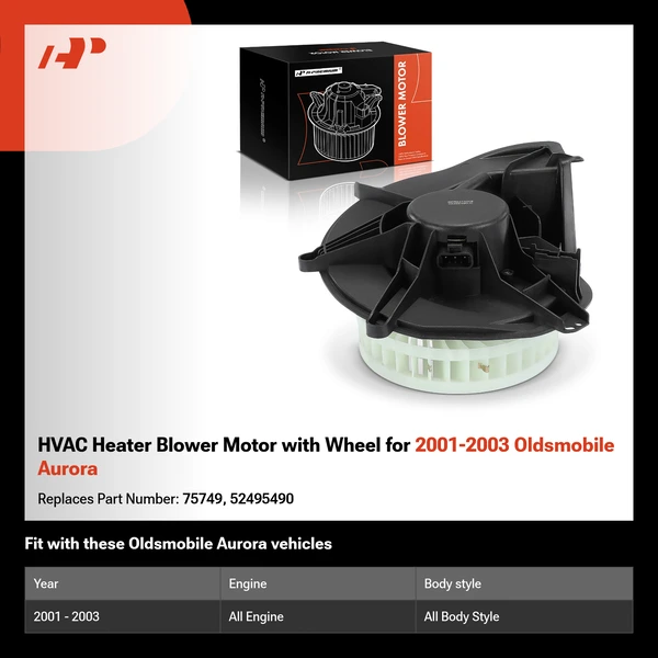 HVAC Heater Blower Motor with Wheel for 2001-2003 Oldsmobile Aurora