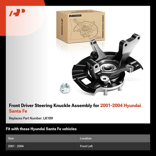 Front Driver Steering Knuckle Assembly for 2001-2004 Hyundai Santa Fe
