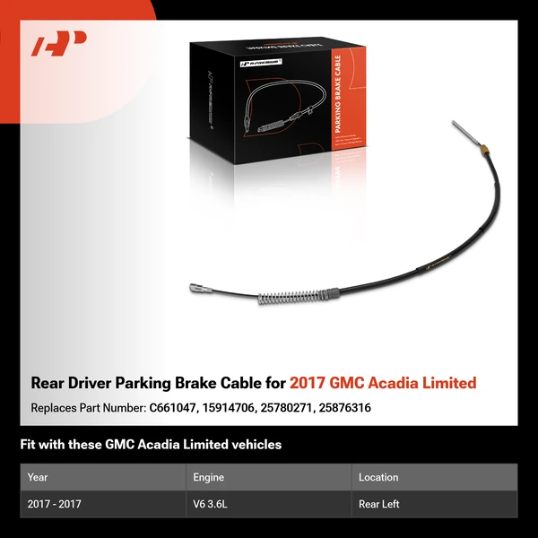 Rear Driver Parking Brake Cable for 2017 GMC Acadia Limited