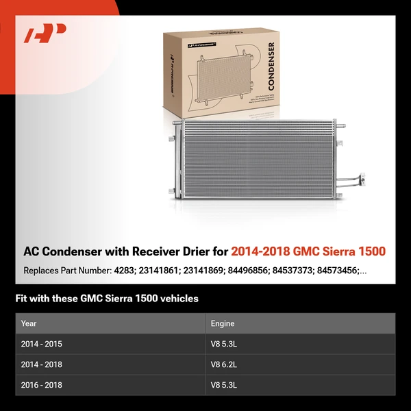 AC Condenser with Receiver Drier for 2014-2018 GMC Sierra 1500