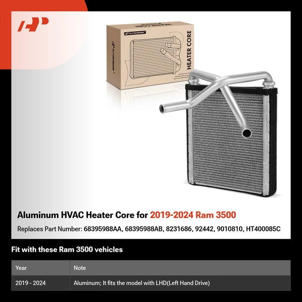 Aluminum HVAC Heater Core for 2019-2024 Ram 3500