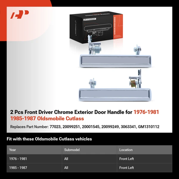 2 Pcs Front Driver Chrome Exterior Door Handle for 1976-1981 1985-1987 Oldsmobile Cutlass