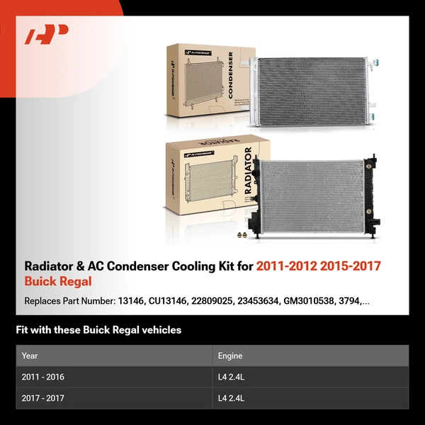 Radiator & AC Condenser Cooling Kit for 2011-2012 2015-2017 Buick Regal