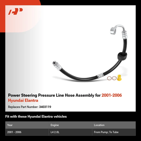 Power Steering Pressure Line Hose Assembly for 2001-2006 Hyundai Elantra