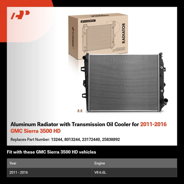 Aluminum Radiator with Transmission Oil Cooler for 2011-2016 GMC Sierra 3500 HD