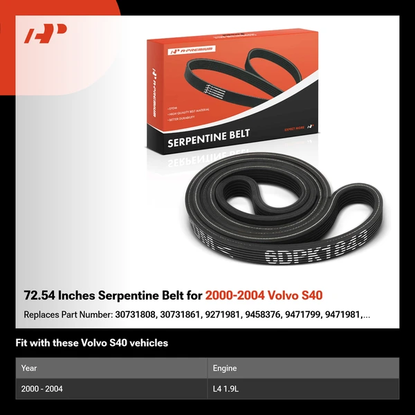 72.54 Inches Serpentine Belt for 2000-2004 Volvo S40