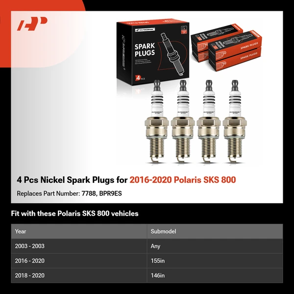 4 Pcs Nickel Spark Plugs for 2016-2020 Polaris SKS 800