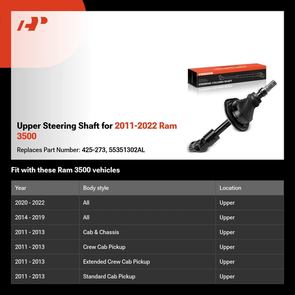 Upper Steering Shaft for 2011-2022 Ram 3500