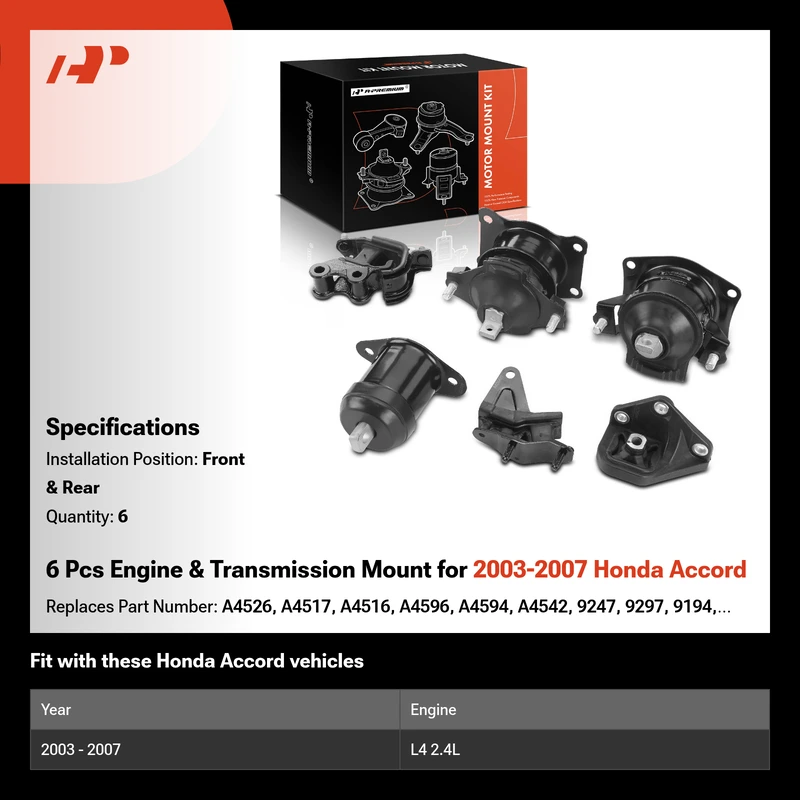 6 Pcs Engine & Transmission Mount for 2003-2007 Honda Accord