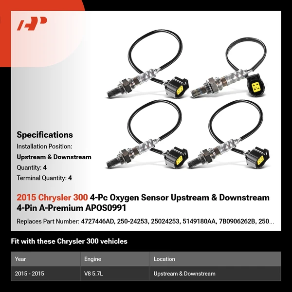 2015 Chrysler 300 4-Pc Oxygen Sensor Upstream & Downstream 4-Pin A-Premium APOS0991