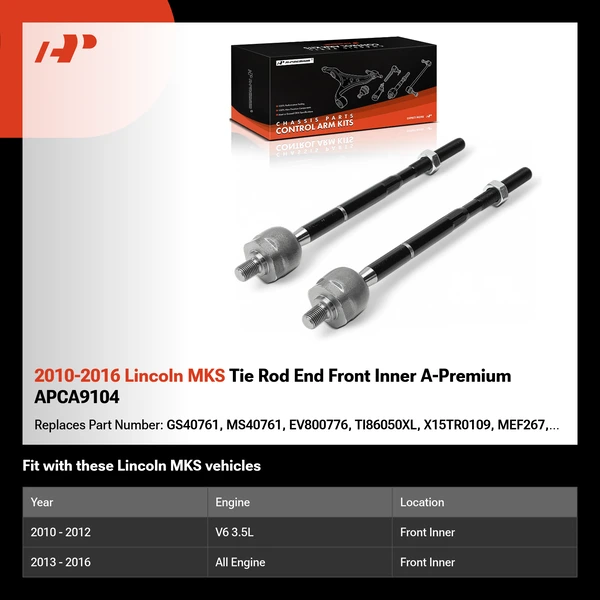 2010-2016 Lincoln MKS Tie Rod End Front Inner A-Premium APCA9104