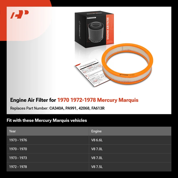 Engine Air Filter for 1970 1972-1978 Mercury Marquis