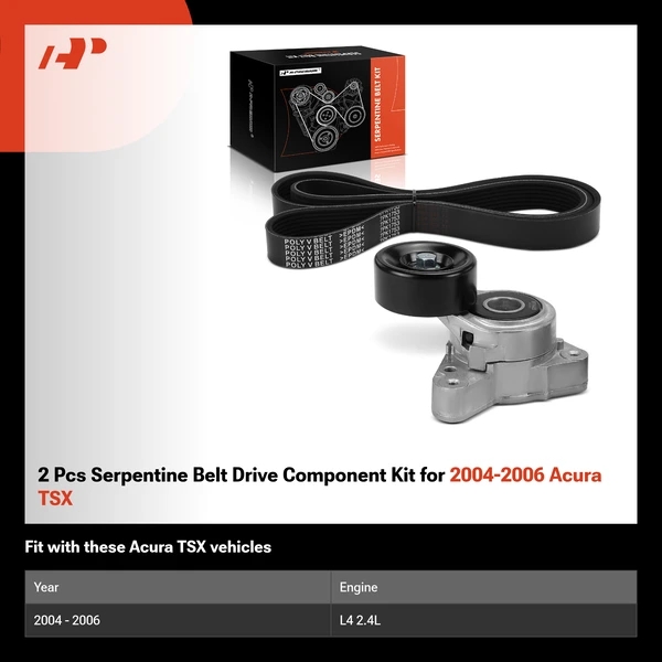 2 Pcs Serpentine Belt Drive Component Kit for 2004-2006 Acura TSX